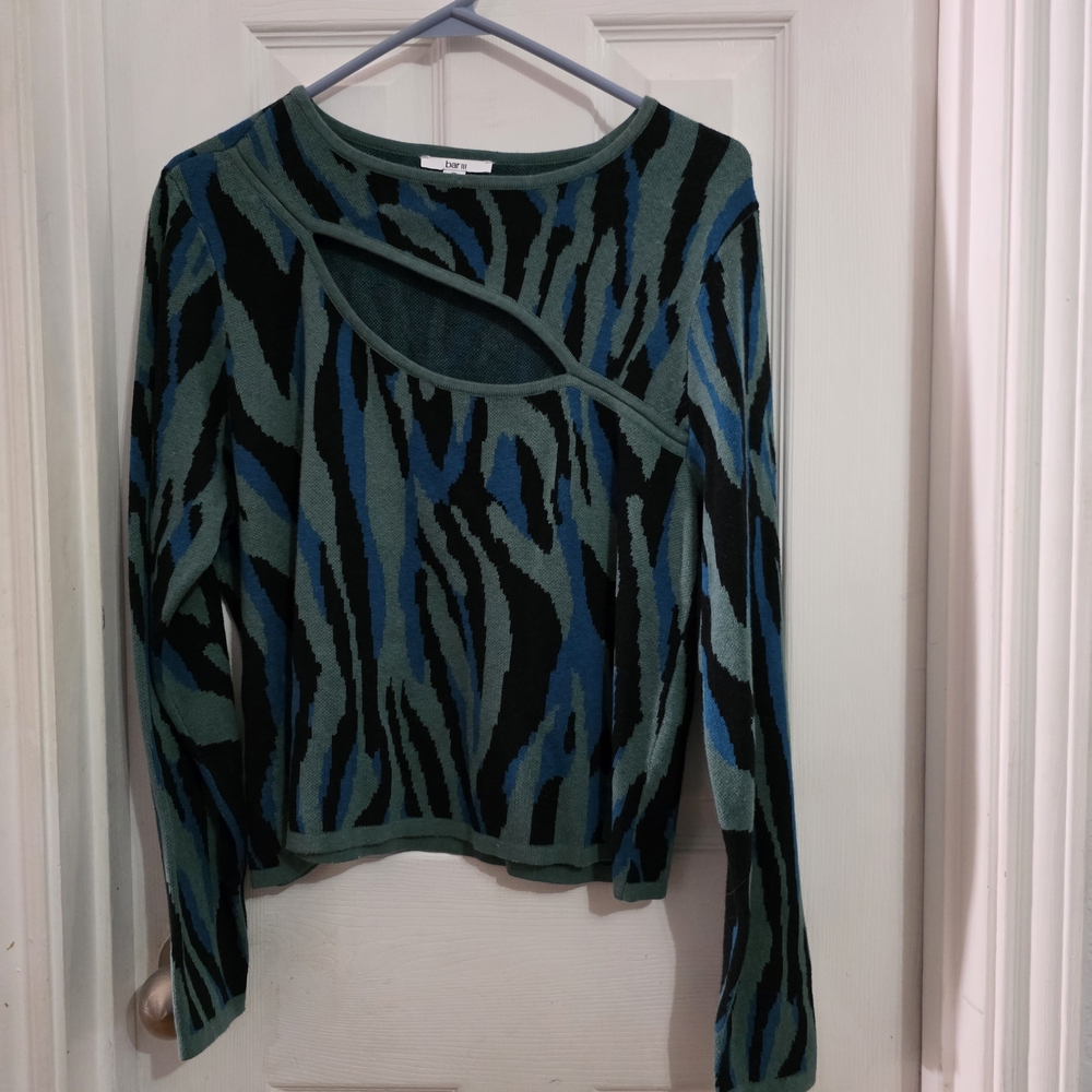 Women's Green and Blue Patterned Sweater